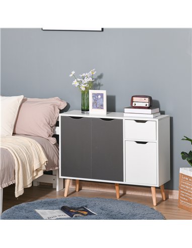 HOMCOM Sideboard Floor Standing Storage Cabinet with Drawer for Bedroom, Living Room, Home Office, Grey