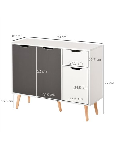 HOMCOM Sideboard Floor Standing Storage Cabinet with Drawer for Bedroom, Living Room, Home Office, Grey