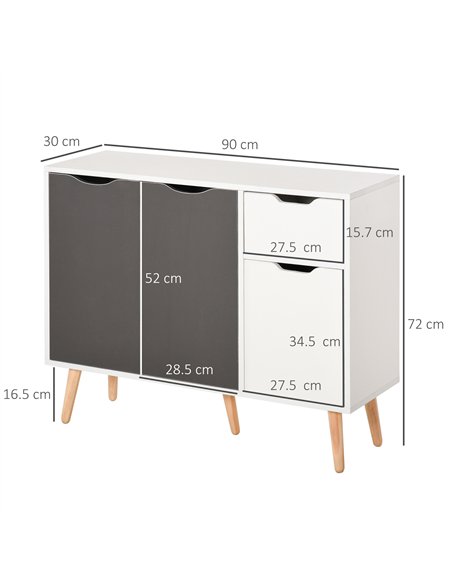 HOMCOM Sideboard Floor Standing Storage Cabinet with Drawer for Bedroom, Living Room, Home Office, Grey - pic 132475 | FastDaddyshop