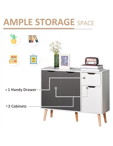 HOMCOM Sideboard Floor Standing Storage Cabinet with Drawer for Bedroom, Living Room, Home Office, Grey