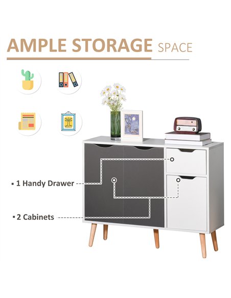 HOMCOM Sideboard Floor Standing Storage Cabinet with Drawer for Bedroom, Living Room, Home Office, Grey - pic 132477 | FastDaddyshop