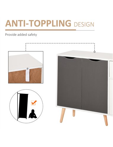 HOMCOM Sideboard Floor Standing Storage Cabinet with Drawer for Bedroom, Living Room, Home Office, Grey