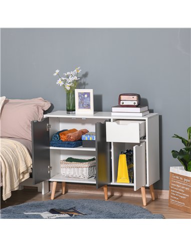 HOMCOM Sideboard Floor Standing Storage Cabinet with Drawer for Bedroom, Living Room, Home Office, Grey