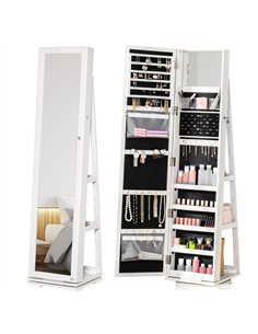 HOMCOM 360° Swivel Jewellery Cabinet, Mirror Armoire, Full Length Mirror, Lockable Jewellery Organiser with Built-In Small Mirro