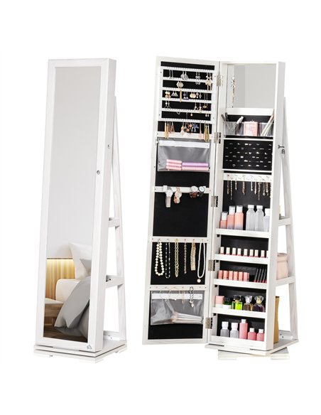 HOMCOM 360° Swivel Jewellery Cabinet, Mirror Armoire, Full Length Mirror, Lockable Jewellery Organiser with Built-In Small Mirro - pic 132491 | FastDaddyshop