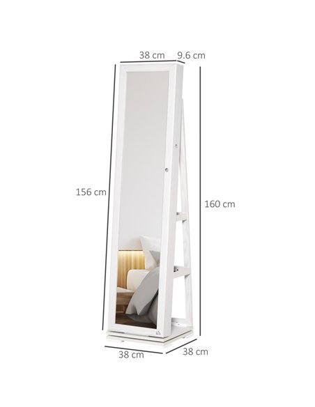 HOMCOM 360° Swivel Jewellery Cabinet, Mirror Armoire, Full Length Mirror, Lockable Jewellery Organiser with Built-In Small Mirro - pic 132493 | FastDaddyshop