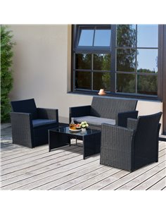 Outsunny 4-Seater Rattan Garden Furniture Set with 2-seater Bench, Chairs & Coffee Table, Black 2
