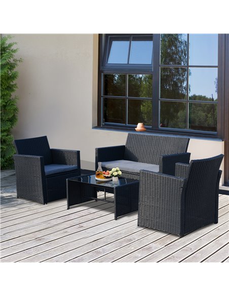 Outsunny 4-Seater Rattan Garden Furniture Set with 2-seater Bench, Chairs & Coffee Table, Black - pic 13250 | FastDaddyshop