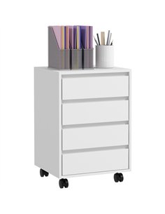 HOMCOM Four-Drawer Office Filing Cabinet, with Wheels - White