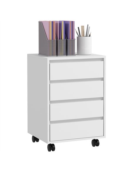 HOMCOM Four-Drawer Office Filing Cabinet, with Wheels - White - pic 132500 | FastDaddyshop
