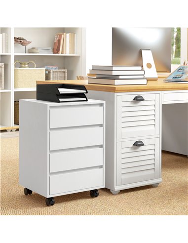 HOMCOM Four-Drawer Office Filing Cabinet, with Wheels - White