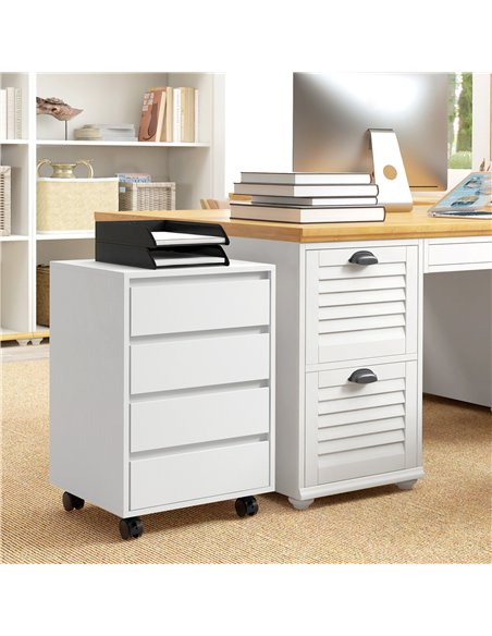 HOMCOM Four-Drawer Office Filing Cabinet, with Wheels - White - pic 132501 | FastDaddyshop