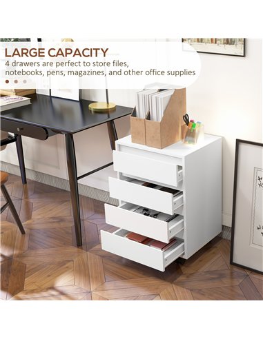 HOMCOM Four-Drawer Office Filing Cabinet, with Wheels - White