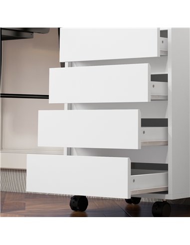 HOMCOM Four-Drawer Office Filing Cabinet, with Wheels - White