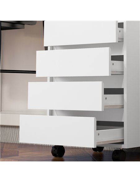 HOMCOM Four-Drawer Office Filing Cabinet, with Wheels - White - pic 132507 | FastDaddyshop