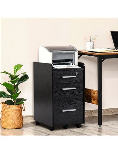 HOMCOM Three-Drawer Lockable Filing Cabinet - Black