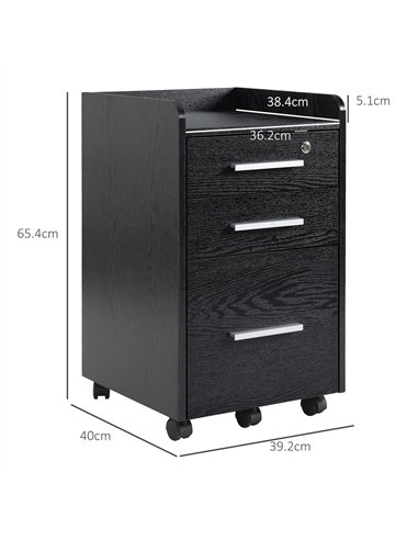 HOMCOM Three-Drawer Lockable Filing Cabinet - Black