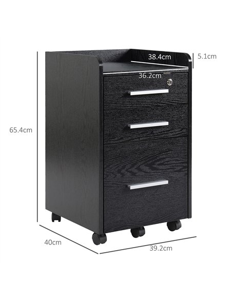 HOMCOM Three-Drawer Lockable Filing Cabinet - Black - pic 132511 | FastDaddyshop