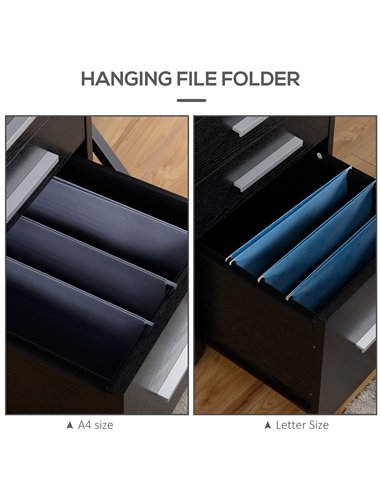HOMCOM Three-Drawer Lockable Filing Cabinet - Black