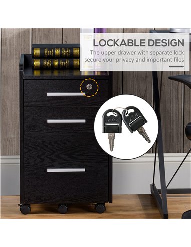 HOMCOM Three-Drawer Lockable Filing Cabinet - Black