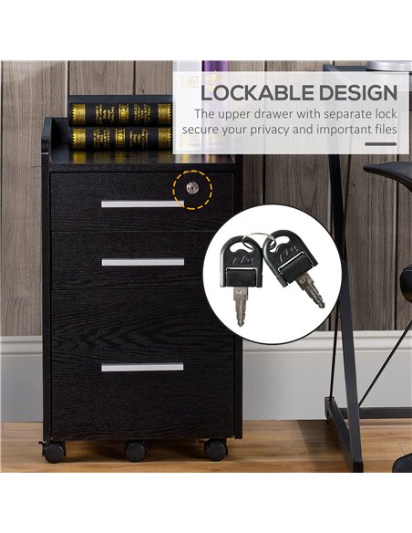 HOMCOM Three-Drawer Lockable Filing Cabinet - Black - pic 132514 | FastDaddyshop
