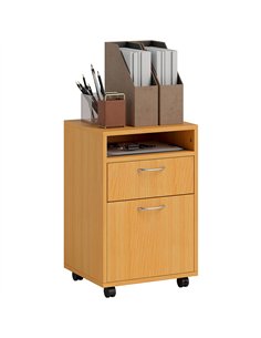 HOMCOM 60cm Filing Cabinet with Drawer, Open Shelf, Metal Handles and 4 Wheels, Office Home Organiser Mobile Printer, Natural Wo