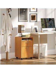 HOMCOM 60cm Filing Cabinet with Drawer, Open Shelf, Metal Handles and 4 Wheels, Office Home Organiser Mobile Printer, Natural Wo 2