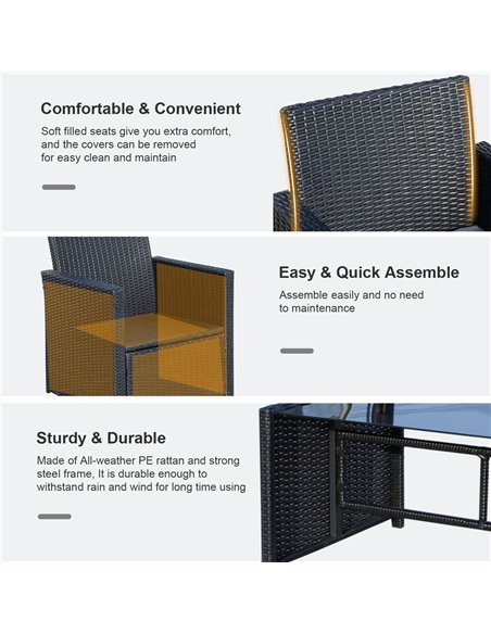 Outsunny 4-Seater Rattan Garden Furniture Set with 2-seater Bench, Chairs & Coffee Table, Black - pic 13253 | FastDaddyshop
