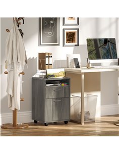 HOMCOM 60cm Filing Cabinet with Drawer, Open Shelf, Metal Handles and 4 Wheels, Office Home Organiser Mobile Printer, Grey 2