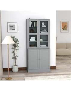 HOMCOM Double Storage Display Cabinet - Grey 2
