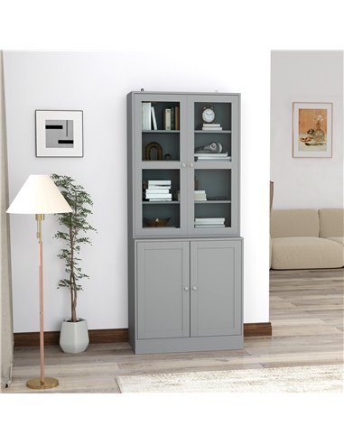 HOMCOM Double Storage Display Cabinet - Grey