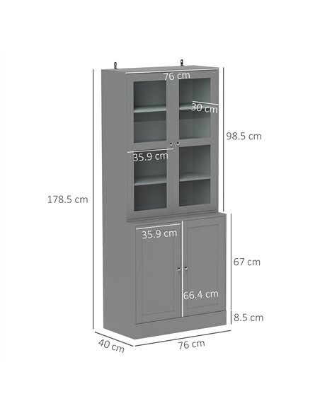 HOMCOM Double Storage Display Cabinet - Grey - pic 132556 | FastDaddyshop