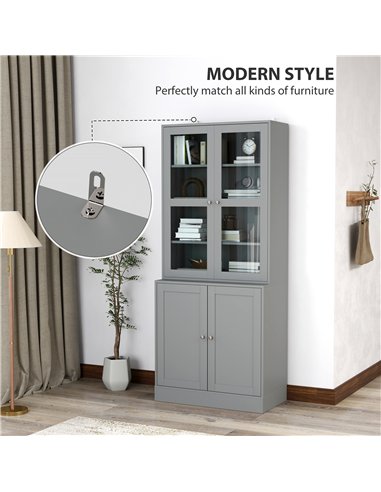 HOMCOM Double Storage Display Cabinet - Grey