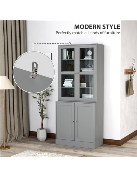 HOMCOM Double Storage Display Cabinet - Grey - pic 132557 | FastDaddyshop
