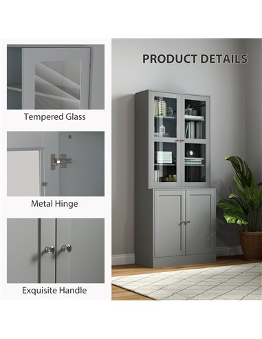 HOMCOM Double Storage Display Cabinet - Grey
