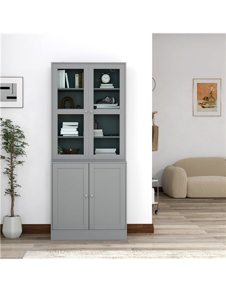 HOMCOM Double Storage Display Cabinet - Grey - pic 132561 | FastDaddyshop