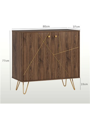 HOMCOM Sideboard Storage Cabinet with Golden Lines, Modern Luxury Living Room Cabinet with Adjustable Shelf, Steel Harpin Legs, 