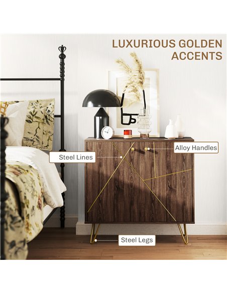 HOMCOM Sideboard Storage Cabinet with Golden Lines, Modern Luxury Living Room Cabinet with Adjustable Shelf, Steel Harpin Legs,  - pic 132566 | FastDaddyshop