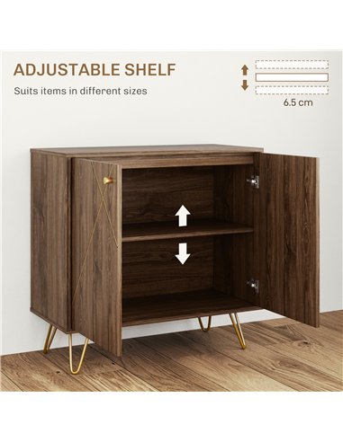 HOMCOM Sideboard Storage Cabinet with Golden Lines, Modern Luxury Living Room Cabinet with Adjustable Shelf, Steel Harpin Legs, 