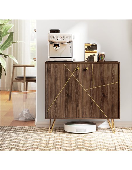 HOMCOM Sideboard Storage Cabinet with Golden Lines, Modern Luxury Living Room Cabinet with Adjustable Shelf, Steel Harpin Legs,  - pic 132570 | FastDaddyshop