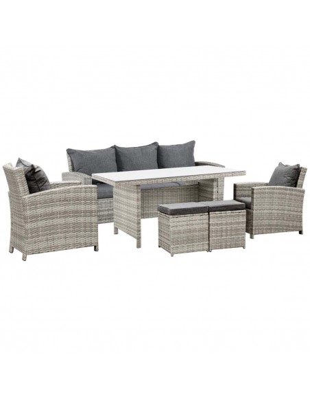 Outsunny 7-Seater Outdoor Rattan Dining Set with Cushion, Light Grey - pic 13258 | FastDaddyshop