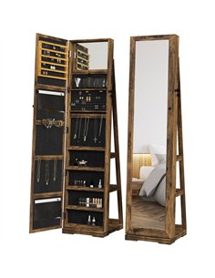 HOMCOM 360° Swivel Jewellery Cabinet, Mirror Armoire, Full Length Mirror, Lockable Jewellery Organiser with Built-In Small Mirro