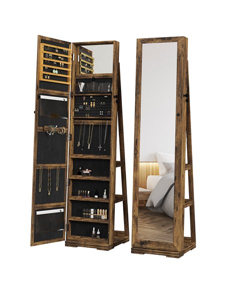 HOMCOM 360° Swivel Jewellery Cabinet, Mirror Armoire, Full Length Mirror, Lockable Jewellery Organiser with Built-In Small Mirro - pic 132581 | FastDaddyshop
