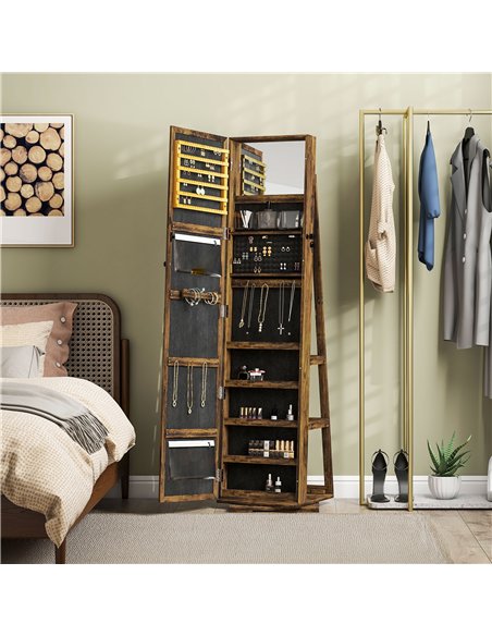 HOMCOM 360° Swivel Jewellery Cabinet, Mirror Armoire, Full Length Mirror, Lockable Jewellery Organiser with Built-In Small Mirro - pic 132582 | FastDaddyshop