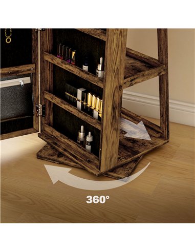 HOMCOM 360° Swivel Jewellery Cabinet, Mirror Armoire, Full Length Mirror, Lockable Jewellery Organiser with Built-In Small Mirro