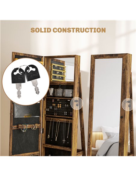 HOMCOM 360° Swivel Jewellery Cabinet, Mirror Armoire, Full Length Mirror, Lockable Jewellery Organiser with Built-In Small Mirro - pic 132586 | FastDaddyshop
