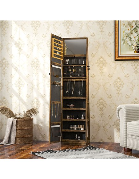 HOMCOM 360° Swivel Jewellery Cabinet, Mirror Armoire, Full Length Mirror, Lockable Jewellery Organiser with Built-In Small Mirro - pic 132589 | FastDaddyshop