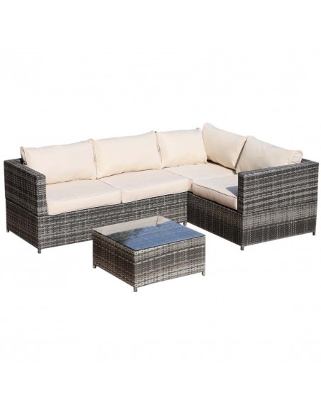 Outsunny 4-Seater Rattan Garden Furniture Outdoor Set with Coffee Table Thick Cushions, Beige - pic 13259 | FastDaddyshop