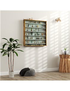 HOMCOM 7-Tier Wall Display Shelf Unit Cabinet w/ 6 Adjustable Shelves Glass Doors Home Office Ornaments 83x80cm, Rustic Brown 2
