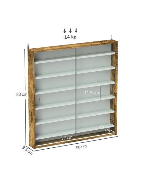 HOMCOM 7-Tier Wall Display Shelf Unit Cabinet w/ 6 Adjustable Shelves Glass Doors Home Office Ornaments 83x80cm, Rustic Brown - pic 132592 | FastDaddyshop